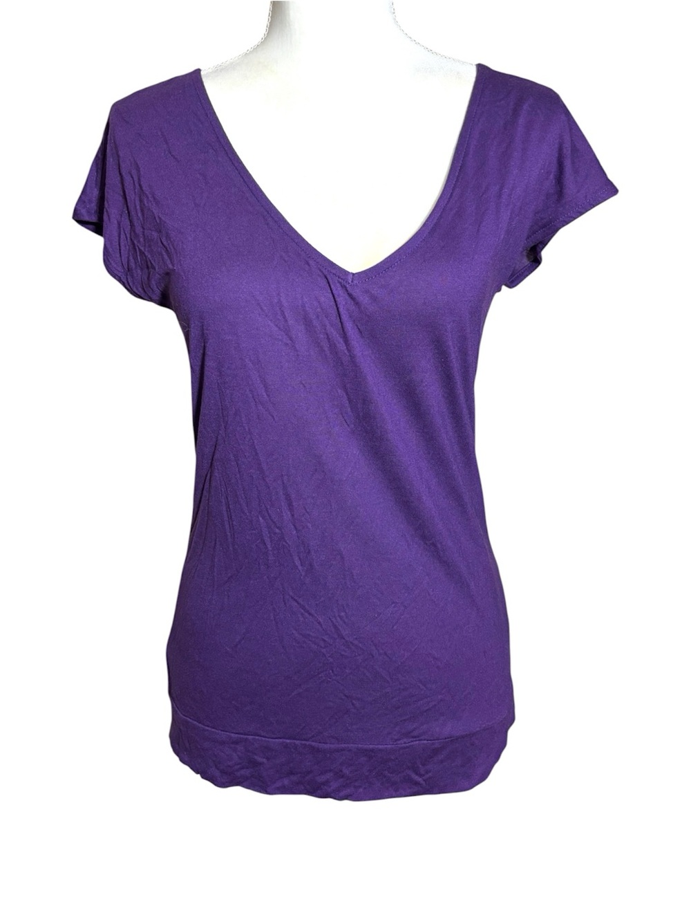 Women’s Purple Viscose Open Back Cap Sleeve V Neck T Shirt Tee Size Medium
